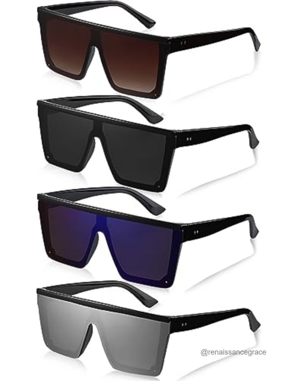 Oversized Vintage Square Sunglasses For Women 4 Pack Flat Top Retro Shades UV